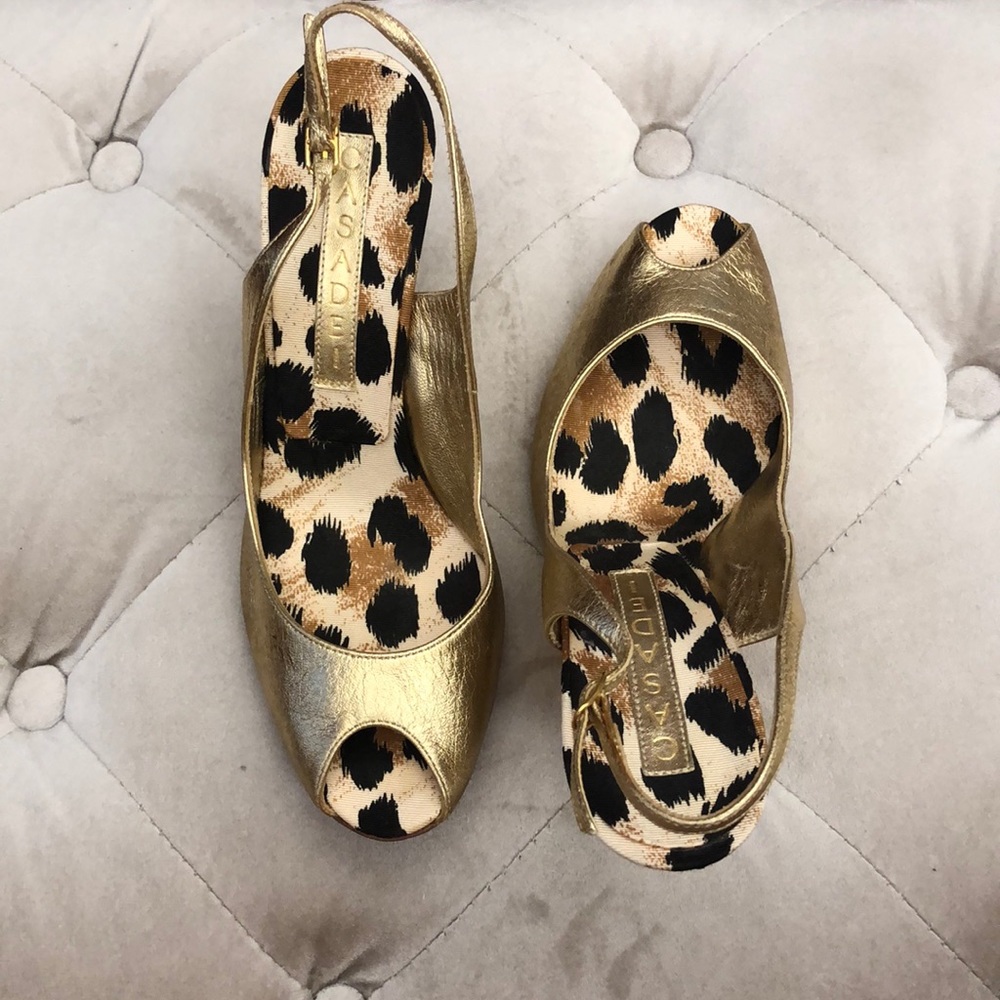 Gold Casadei slingbacks